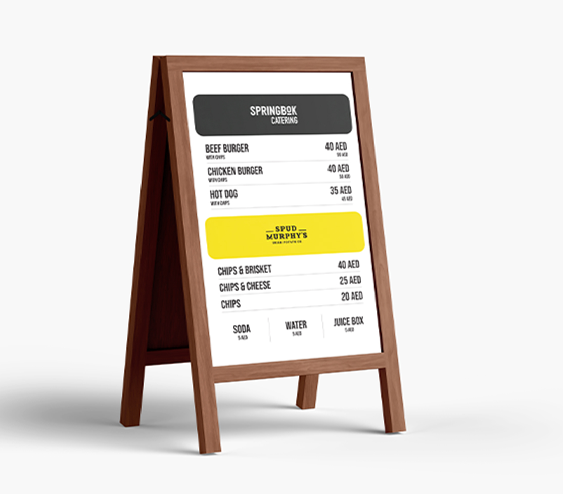 Menu design for Springbok Catering UAE